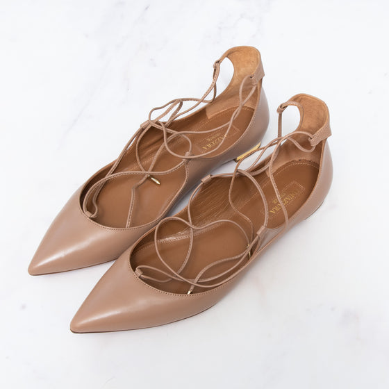 Aquazzura Beige Leather Christy Flats