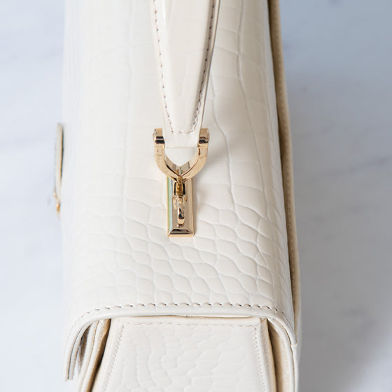 Aspinal Of London Mayfair Ivory Patent Mock Croc Bag