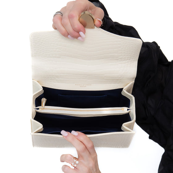 Aspinal Of London Mayfair Ivory Patent Mock Croc Bag