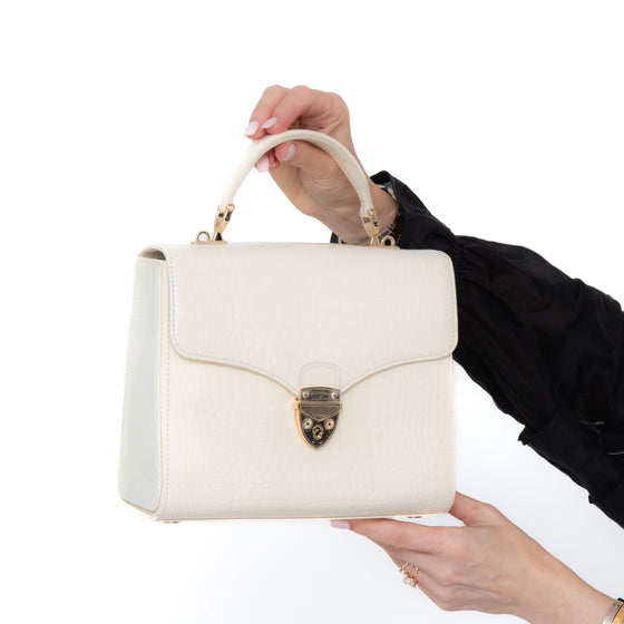 Aspinal Of London Mayfair Ivory Patent Mock Croc Bag