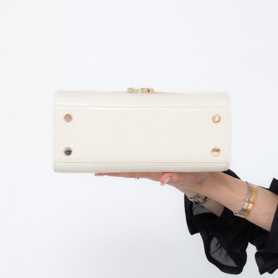 Aspinal Of London Mayfair Ivory Patent Mock Croc Bag