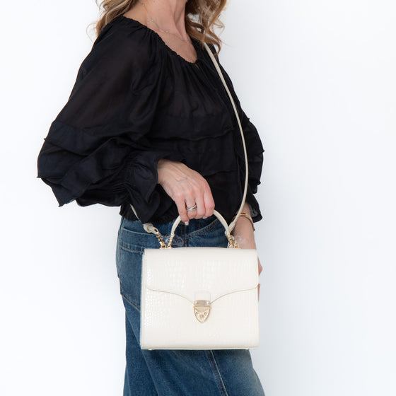Aspinal Of London Mayfair Ivory Patent Mock Croc Bag