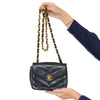 Chanel Vintage Navy Chevron Leather Small Shoulder Bag