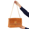 Chanel Vintage Whipstitched Tan  Leather Maxi Embossed Flap Bag
