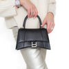 Balenciaga Hourglass Black Grained Leather Top Handle Small Leather Bag