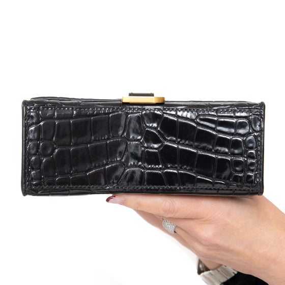 Balenciaga Mini Black Crocodile Embossed Hourglass Handbag