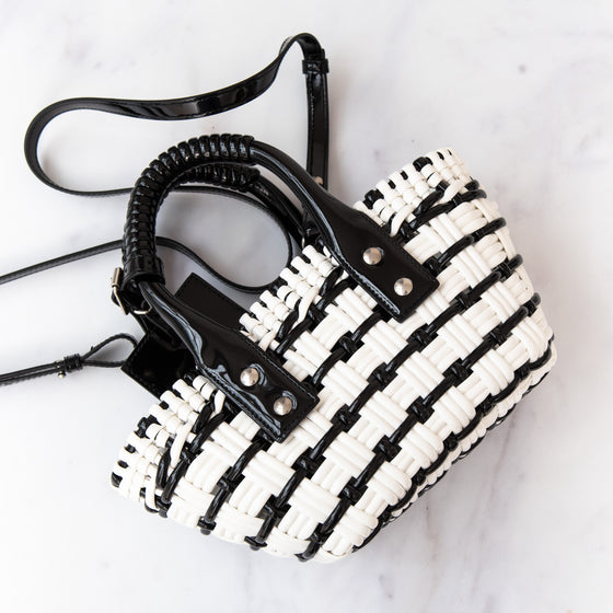 Balenciaga XXS Bistro Basket Black And White Bag