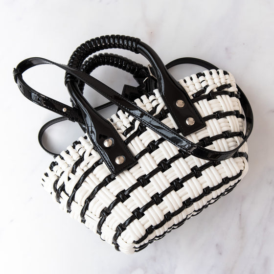 Balenciaga XXS Bistro Basket Black And White Bag