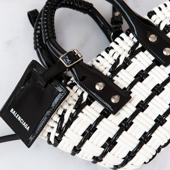 Balenciaga XXS Bistro Basket Black And White Bag