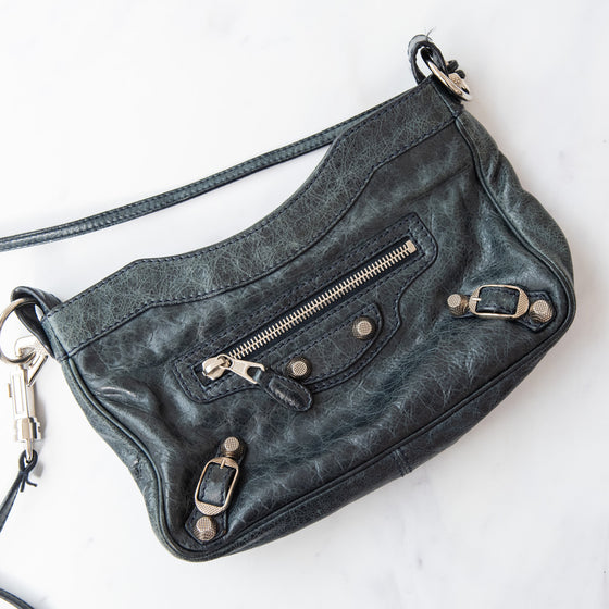 Balenciaga Dark Grey Leather Hip Crossbody Bag