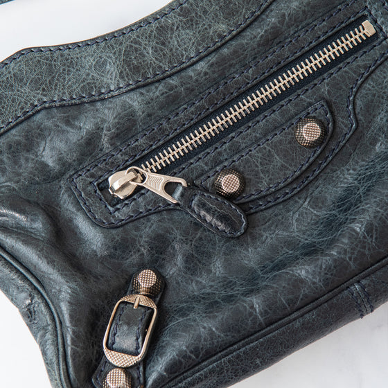 Balenciaga Dark Grey Leather Hip Crossbody Bag