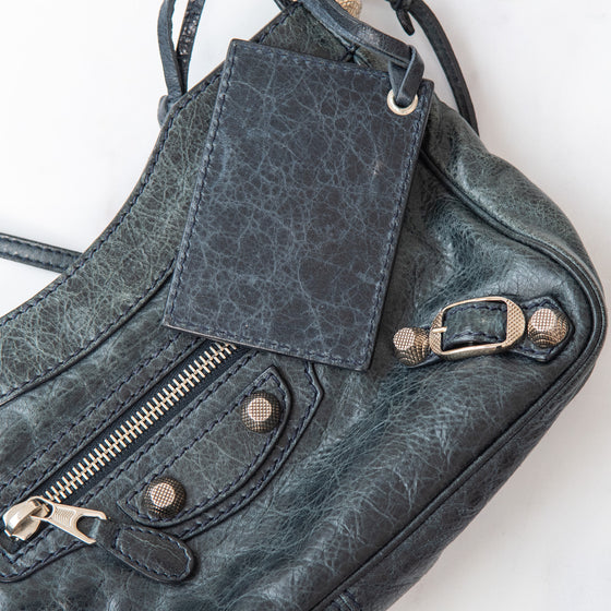 Balenciaga Dark Grey Leather Hip Crossbody Bag