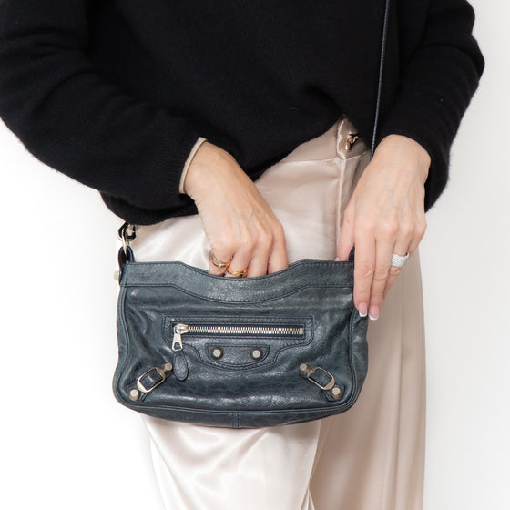 Balenciaga Dark Grey Leather Hip Crossbody Bag