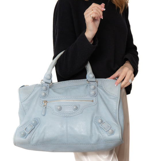 Balenciaga Pale  Blue Giant City Brogues Bag