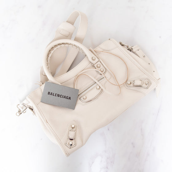 Balenciaga Small Off White Leather City Bag