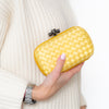 Bottega Veneta Gold Satin Intrecciato Knot Clutch Bag