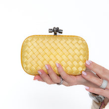  Bottega Veneta Gold Satin Intrecciato Knot Clutch Bag