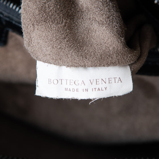 Bottega Veneta Black And Grey Python Intrecciato Leather Boston Bag