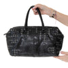 Bottega Veneta Black And Grey Python Intrecciato Leather Boston Bag