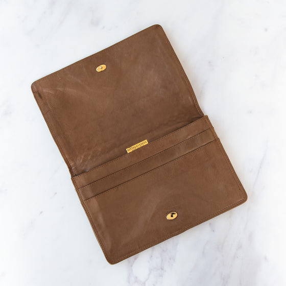Bottega Veneta Brown Weave Leather Clutch Bag