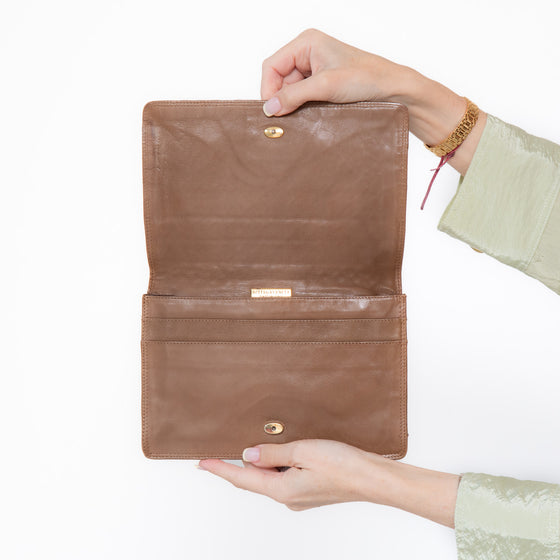 Bottega Veneta Brown Weave Leather Clutch Bag