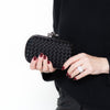 Bottega Veneta Black Satin Intrecciato Leather Knot Clutch Bag