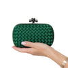Bottega Veneta Green Intrecciato Satin Knot Clutch Bag