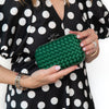 Bottega Veneta Green Intrecciato Satin Knot Clutch Bag