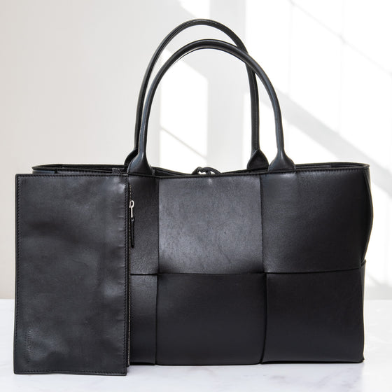 Bottega Veneta Medium Arco Intrecciato Black Leather Tote Bag