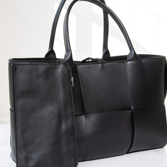 Bottega Veneta Medium Arco Intrecciato Black Leather Tote Bag