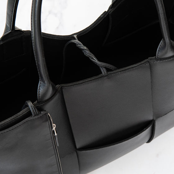 Bottega Veneta Medium Arco Intrecciato Black Leather Tote Bag