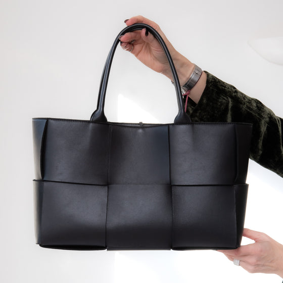 Bottega Veneta Medium Arco Intrecciato Black Leather Tote Bag