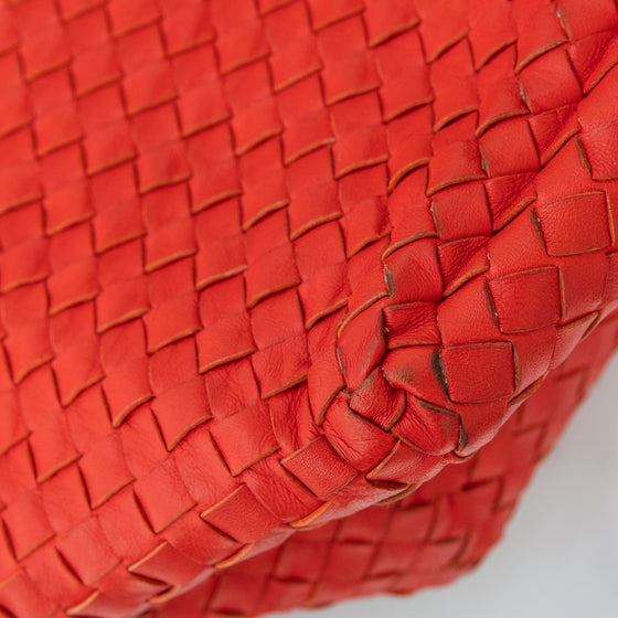 Bottega Veneta Red Intrecciato Woven Nappa Leather Cesta Tote Bag