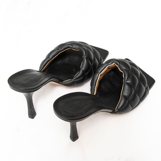 **UNUSED** Bottega Veneta Black Leather Lido Heel Sandals