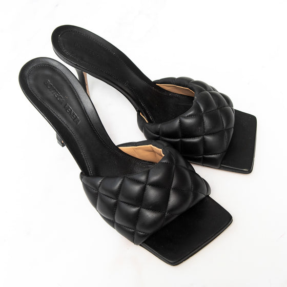 **UNUSED** Bottega Veneta Black Leather Lido Heel Sandals