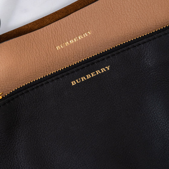 Burberry Large Camel And Black Leather Shoulder Bag 