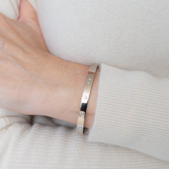 Cartier White Gold Single Diamond Open Love Cuff Bangle 18