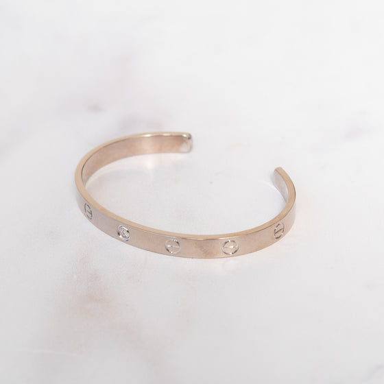 Cartier White Gold Single Diamond Open Love Cuff Bangle 18