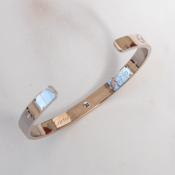 Cartier White Gold Single Diamond Open Love Cuff Bangle 18