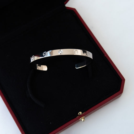 Cartier White Gold Single Diamond Open Love Cuff Bangle 18