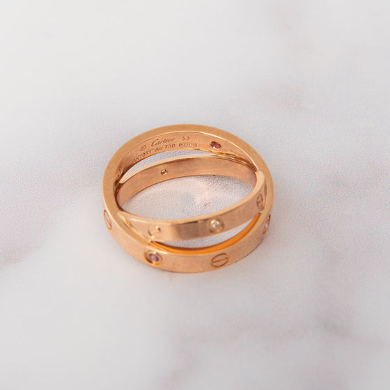 Cartier Rose Gold Double Band Diamonds And Pink Sapphires  Love Ring