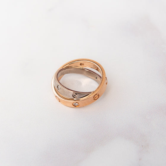 Cartier Rose And White  Gold  Half Diamonds Love Ring