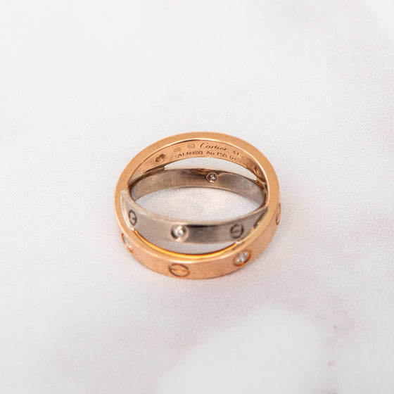 Cartier Rose And White  Gold  Half Diamonds Love Ring