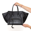 Celine Phantom Bag Black Mock Crocodile Embossed Leather Tote Bag