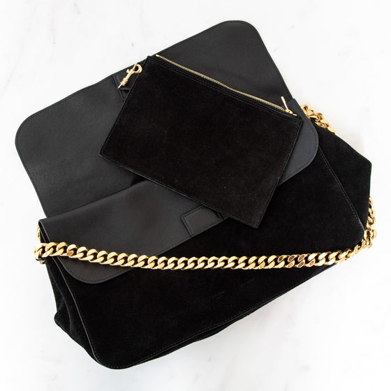 Celine Gourmette  Black Suede Shoulder Bag