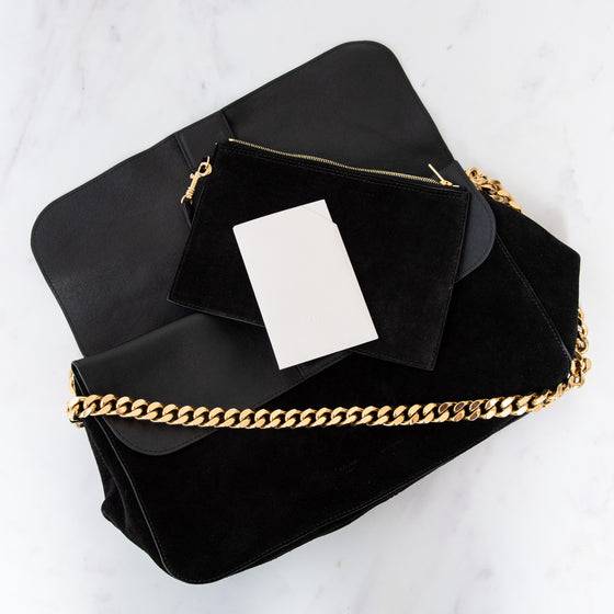 Celine Gourmette  Black Suede Shoulder Bag