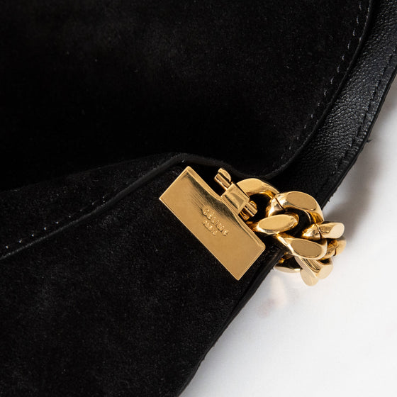 Celine Gourmette  Black Suede Shoulder Bag