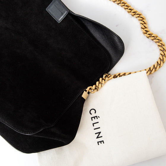 Celine Gourmette  Black Suede Shoulder Bag