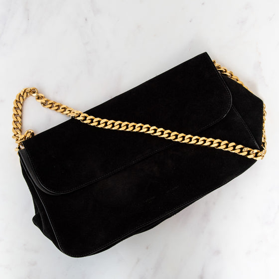 Celine Gourmette  Black Suede Shoulder Bag