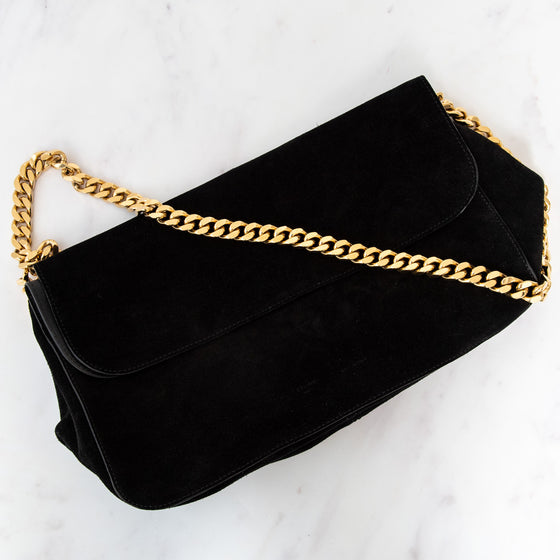 Celine Gourmette  Black Suede Shoulder Bag